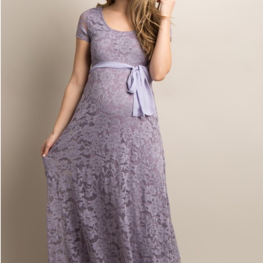 LIKE NEW!!! Lavender Lace Sash Tie Maternity Dress